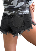 Load image into Gallery viewer, Mid Rise Shorts Stretch Frayed Ripped Raw Hem Denim Jean Shorts