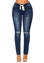 Load image into Gallery viewer, Elastic Waist Skinny Stretch Ripped Distressed Denim Jeans Pants