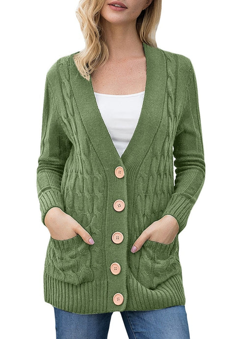 Cable Knit Button Up Open Knitted Sweater Cardigan Coat