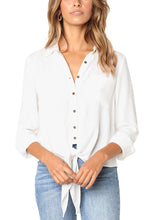 Load image into Gallery viewer, Casual 3/4 Sleeve Shirts Button Up Solid Tie Front Blouse Top