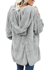 Casual Fleece Oversized Hooded Outerwear Sherpa Open Front Coats
