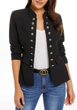 Load image into Gallery viewer, Casual Solid Jacket Suit Open Front Stand Neck Buttons Work Blazer