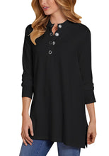 Load image into Gallery viewer, Casual Notched Vneck Solid Tunic Top Button Side Slit Henley Shirt