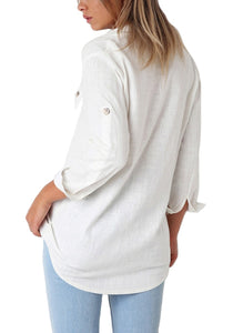 Long Sleeve Button Down Shirts Blouses Casual Roll Up Sleeve Top