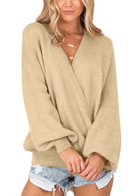 Load image into Gallery viewer, Casual Faux Wrap Jumper Tops Deep V Neck Knitwear Tunic Sweaters