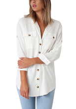 Load image into Gallery viewer, Long Sleeve Button Down Shirts Blouses Casual Roll Up Sleeve Top