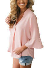 Load image into Gallery viewer, V Neck 3/4 Bell Sleeve Blouse Casual Chiffon Tops Loose T Shirts