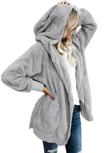 Casual Fleece Oversized Hooded Outerwear Sherpa Open Front Coats