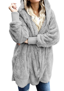 Casual Fleece Oversized Hooded Outerwear Sherpa Open Front Coats