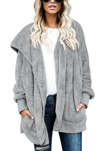 Casual Fleece Oversized Hooded Outerwear Sherpa Open Front Coats